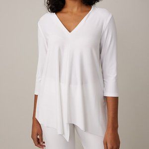 White Asymmetrical Hem, V-Neck Top By JOSEPH RIBKOFF